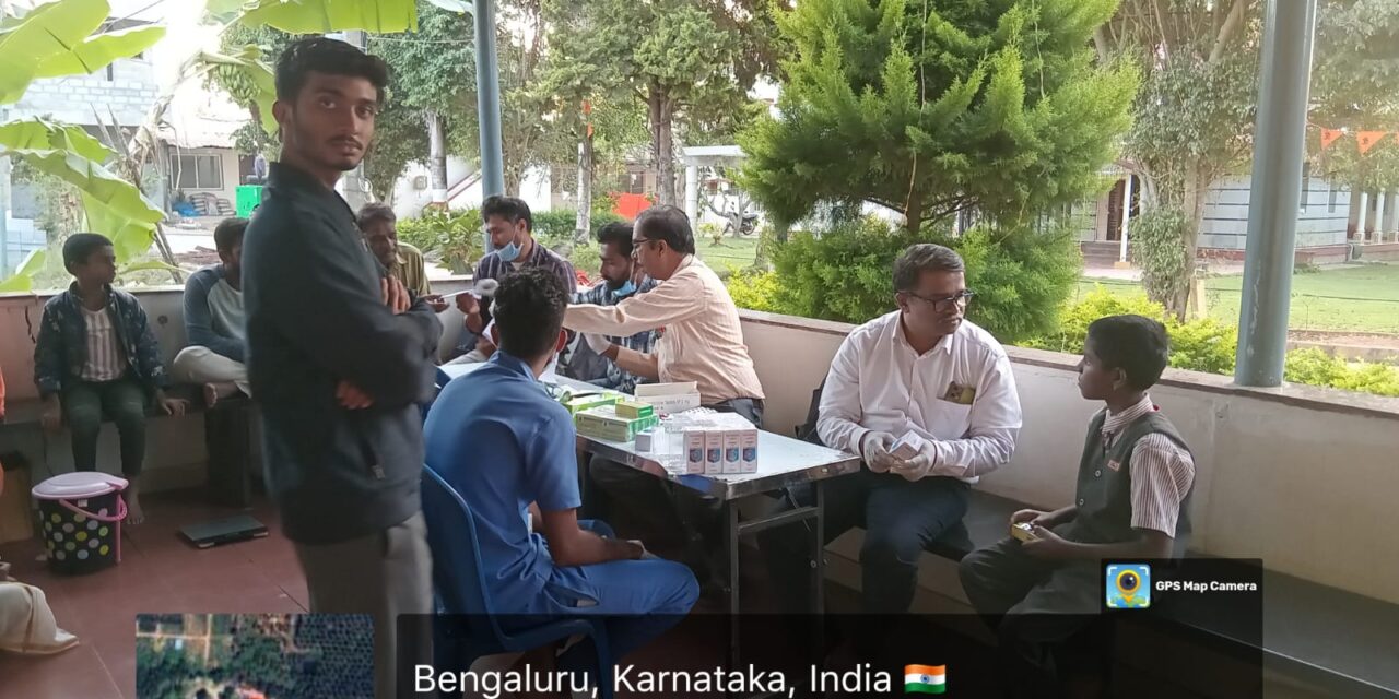Scabies Health Screening Camp for the students at Dhanvanthari Sri Narayana Samskruti Bhavana and Goshale, Sri Adhichunchana, Kuduregere, Bangalore