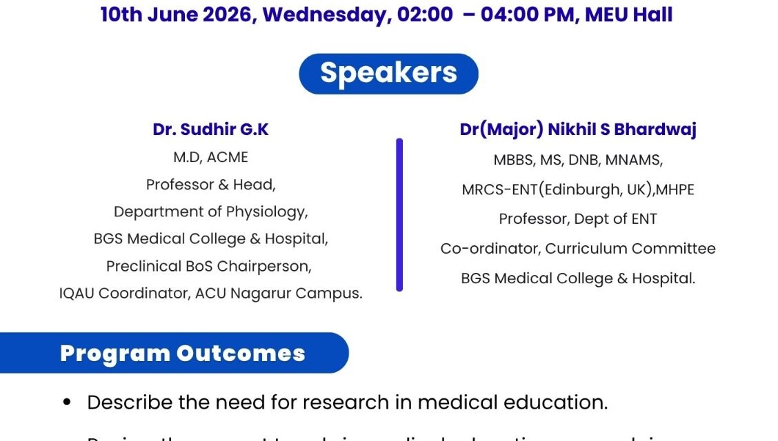BGS Medical College and Hospital Conducts Faculty Development Programme on “Research in Medical Education” under VIKASANA Initiative