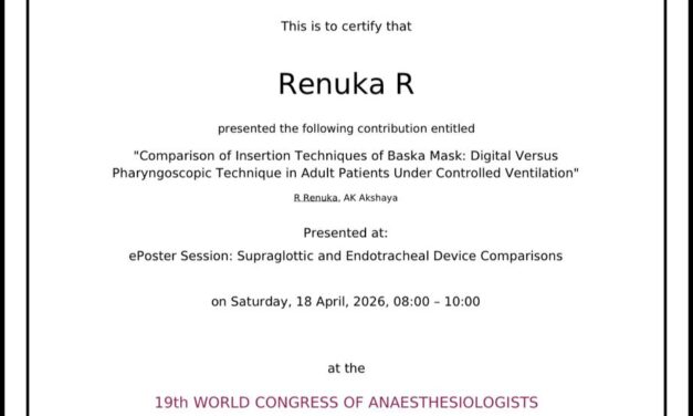 Dr. Renuka R Represents the Institution at the 19th World Congress of Anaesthesiologists, Morocco