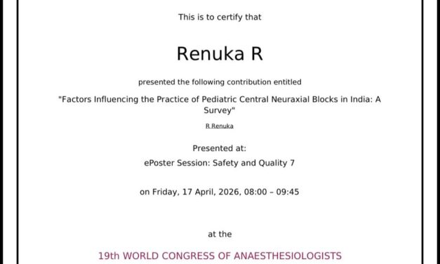 Dr. Renuka R Represents the Institution at the 19th World Congress of Anaesthesiologists, Morocco