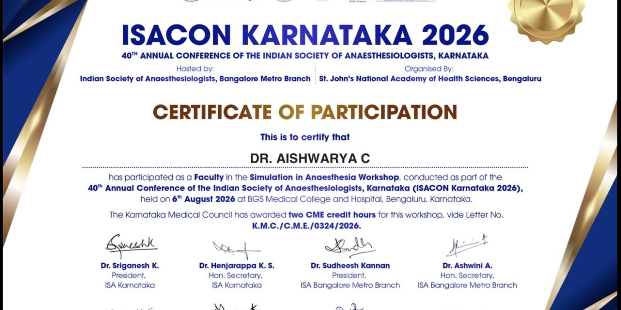 Dr. Ramesh R., Dr. Sandya Rani D. C. & Dr. Aishwarya V. Represent BGS MCH at ISACON Karnataka 2026 in Bengaluru