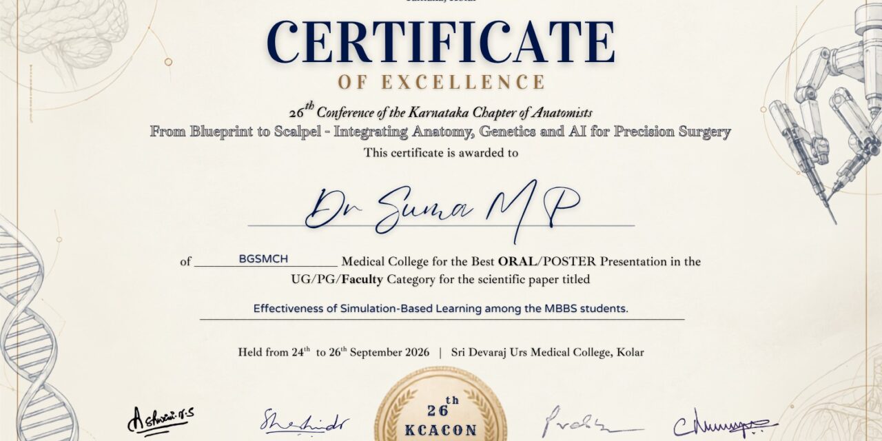 Dr. Suma M. P. of BGS Medical College and Hospital Wins Best Oral Presentation Award at KCACON 2026