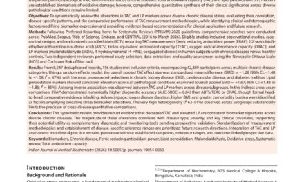 Dr. Suresh D. R. from BGSMCH Publishes Comprehensive Systematic Review on Oxidative Stress and Antioxidant Capacity